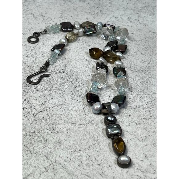 925 Starborn sterling pearl and quartz necklace silversmith artisan OOAK stone - Picture 9 of 11